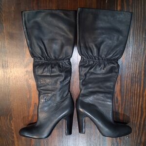 No. 704 b “Penny” Leather Cinched Knee Boots Black Leather US Size 9.5.